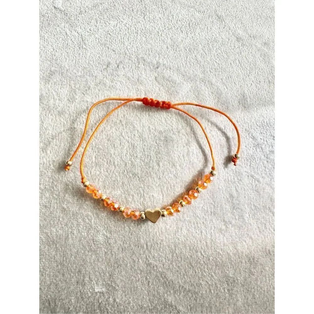 Orange sparkly beaded gold heart friendship bracelet